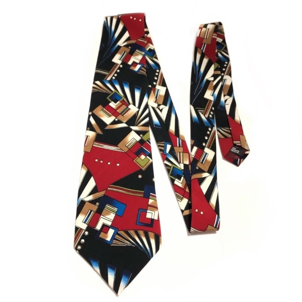 Bugle Boy Men’s Black And Colorful Patterned Tie